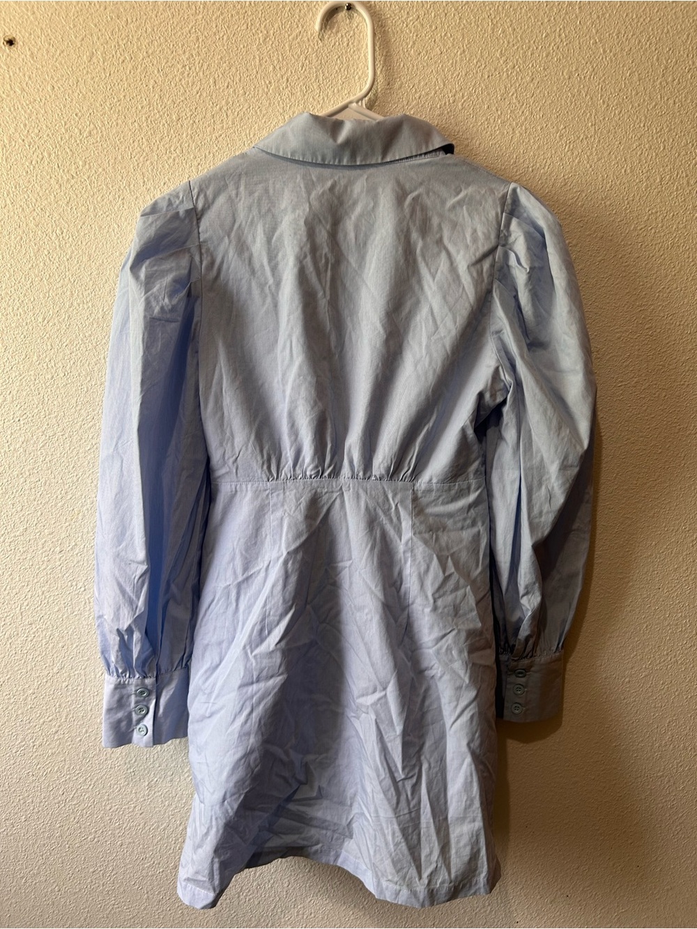 Light Blue Ruched Button-Up Dress - Picture 2 of 4